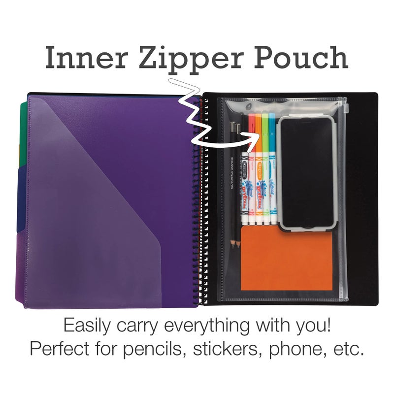 Samsill Spiral Folder Organizer - 12 Dividers & 24 Pockets with Zipper Pouch, Multi Pocket Color Cordinated Folder Binder with Customizable Tabs, Document Organizer (Basic) - Image 4